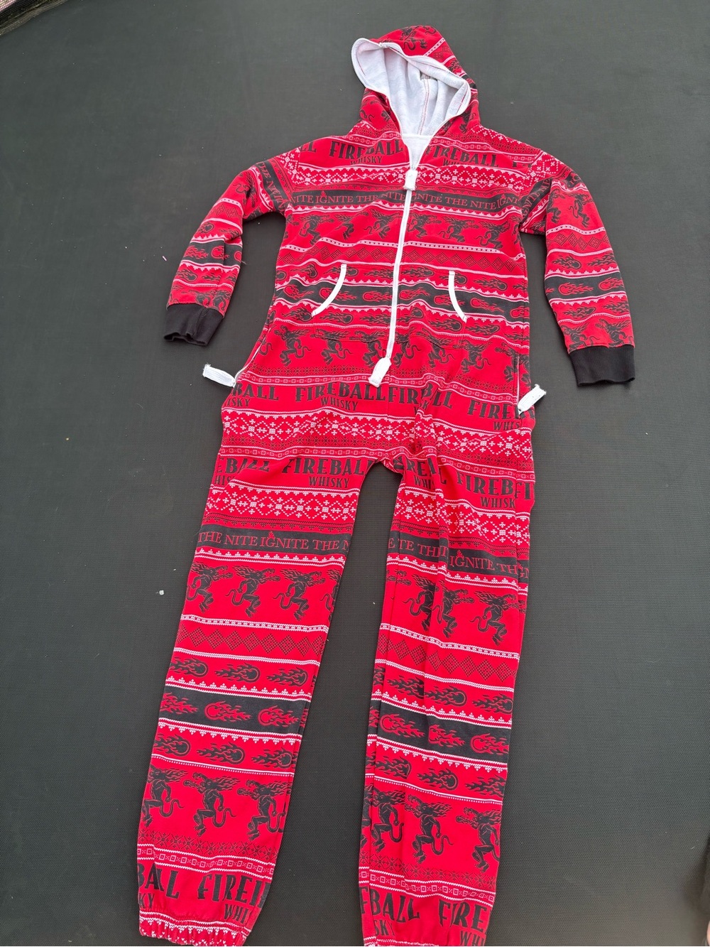 Red Hooded Onesie Jogger Sweatpants - Fireball Pattern